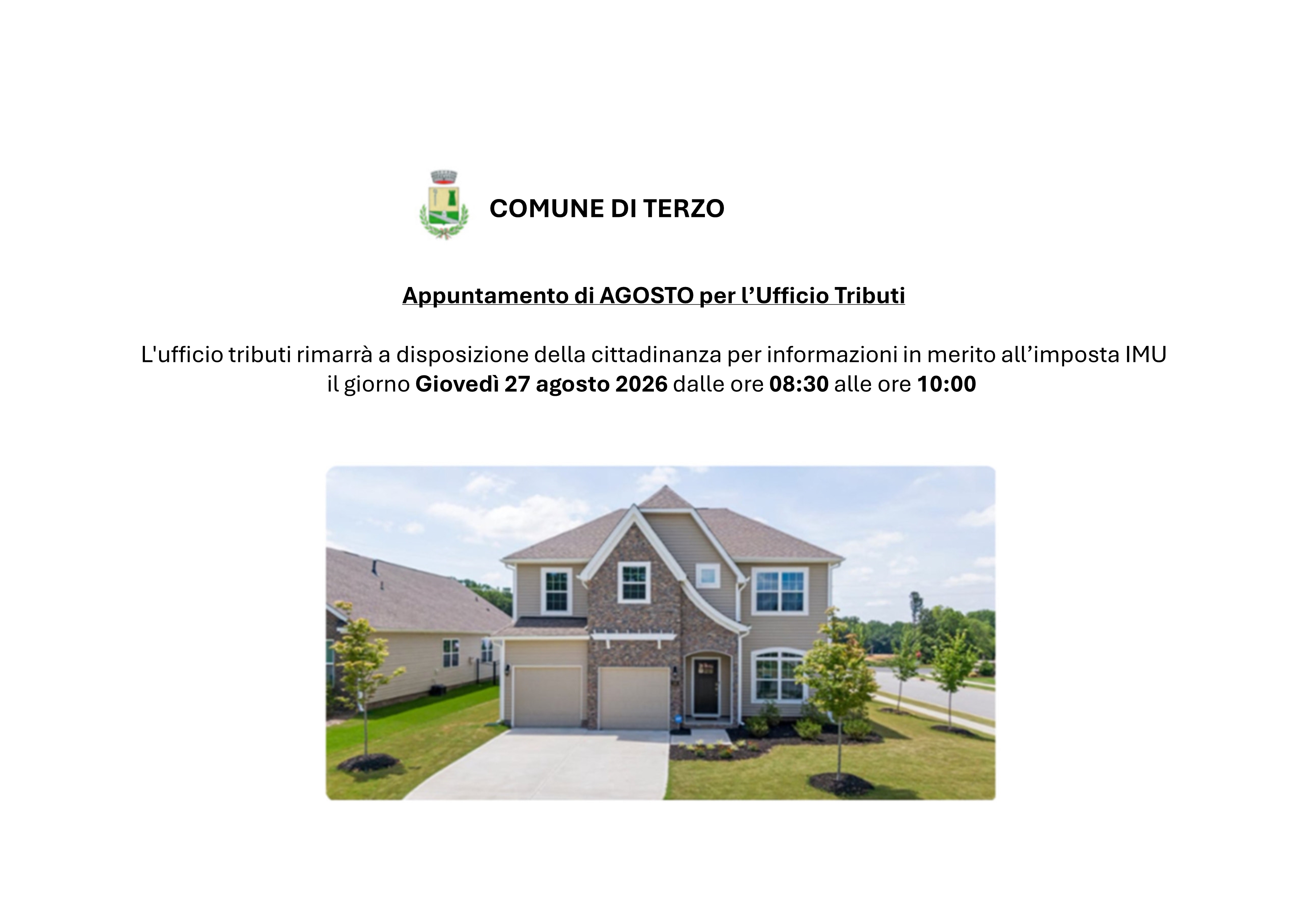 Appuntamento ufficio tributi agosto