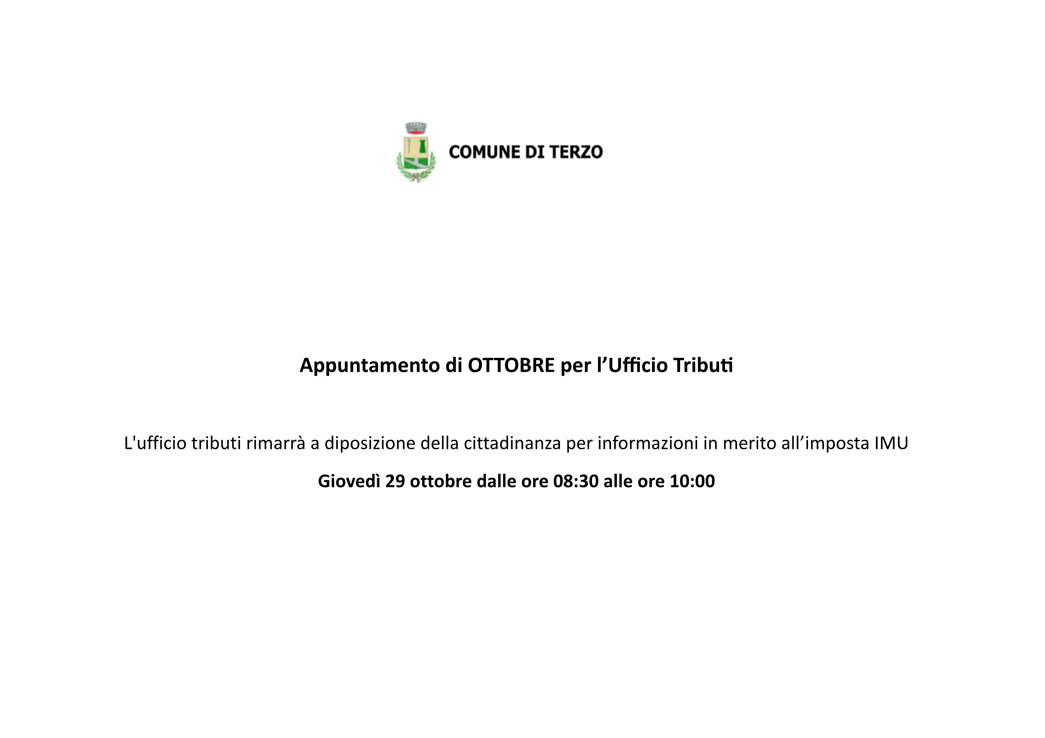 Appuntamento ufficio tributi ottobre